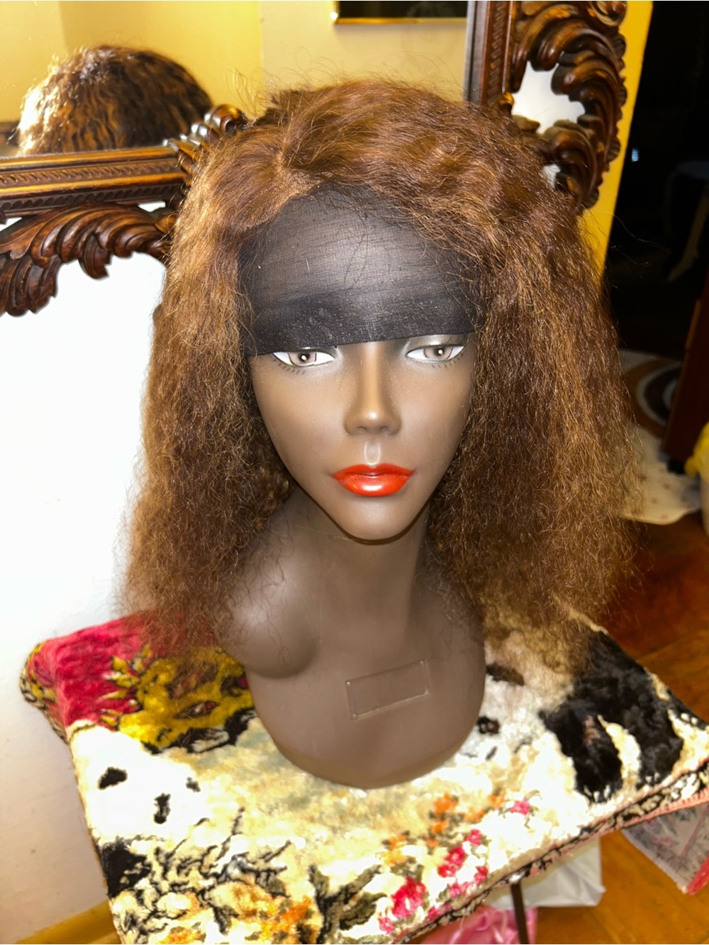 Natural Brown Kinky Straight Women's Wig - Unbranded